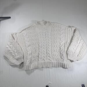 POL Women's Cream Chunky Knit Mock Neck Puff Sleeve Sweater Size L